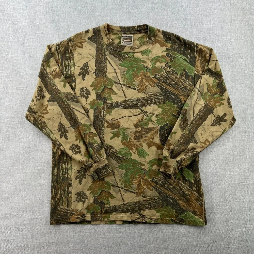 VTG 90s Jerzees Outdoors Real Tree Camo Long Sleeve T Shirt Men Large USA Made